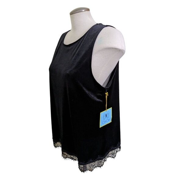 CECE Womens Sleeveless Velour Blouse Top Size XL Black Lace Hem Trim Whimsygoth - Picture 3 of 8